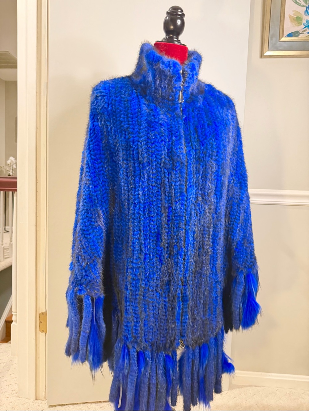 Volare Knit Mink Fur Poncho Blue Mink Fur Poncho NWT